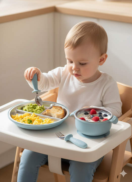 Stainless Steel Feeding Set for Baby & Kids — Suction Plate, Bowl & Cutlery