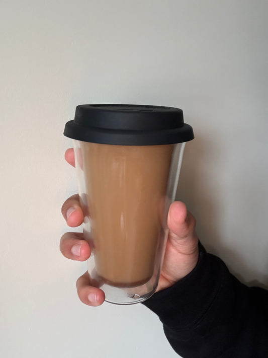 Double Wall Glass Coffee Cup with silicone lid