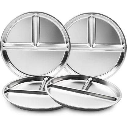 Stainless Steel Kids Plates — 4 Pack