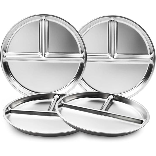 Stainless Steel Kids Plates — 4 Pack
